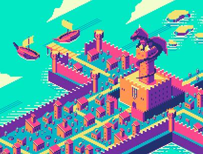 Amazing Isometric illustration styles - Sword-City-8bit-illustration